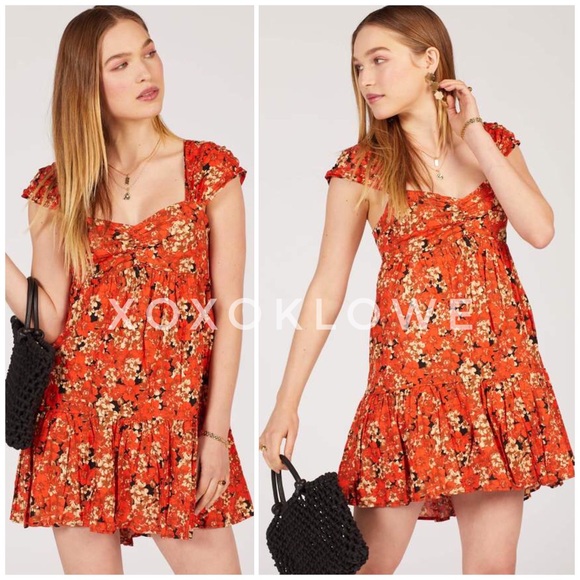 Free People Red Floral Mini Babydoll Dress NWT - Picture 8 of 15